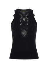 Ermanno Scervino Top Nero Senza Maniche con Decorazione in Rilievo