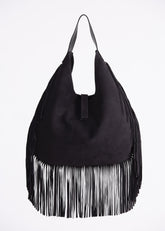 Gente Zaira - Borsa Hobo in Camoscio Nera con Frange