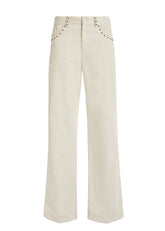 Parosh Pantalone Connor in Velluto a Costine con Borchie Laterali Panna