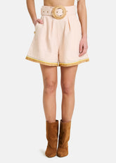 Amosa Short in Misto Cotone Rosa con Cintura in Vita