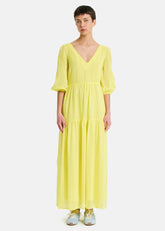Orto Botanico Abito Lungo Scollo a V Giallo