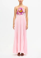 Acler Abito Lungo Brewood Rosa con Scollo all'americana e Dettaglio Floreale di paillettes