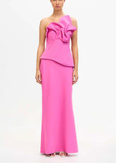 Acler Abito Lungo Esher Fucsia con Arricciatura