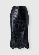 Ermanno Scervino Gonna Midi in Pelle Effetto Coccodrillo Con Fondo in Pizzo