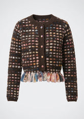 Amosa Cardigan con Bottoni A Rete Marrone e Applicazioni