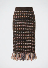 Amosa Gonna Midi in Maglia a Rete Marrone