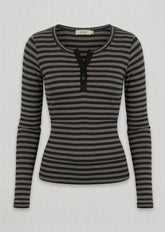 Chs Maglia Asterix con Bottoni a Righe Nere e Beige