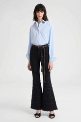 Amosa Pantalone Jeans Bootcut con Decori sul Fondo Nero