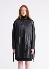 Giacca-Camicia Nera Over in Nappa con Frange