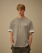 C.P Company T-Shirt a Maniche Corte a Righe con Logo Grigio
