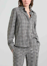 Ermanno Scervino Camicia a Manica Lunga con Strass e Motivo Principe di Galles Grigia