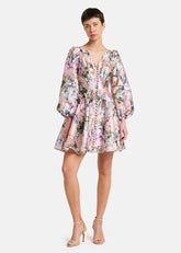 Amosa Abito Mini Scollo a V con Stampa Floreale Multicolore