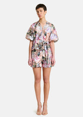 Amosa Camicia con Fiocco e Stampa Floreale Multicolore