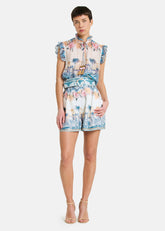 Amosa Top Blu con Stampa Floreale Multicolore
