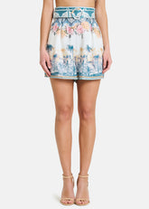 Amosa Short in Misto Lino con Cintura in Vita Stampa Floreale Multicolore