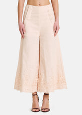 Amosa Pantalone in Misto Lino con Ricami Rosa