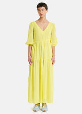 Orto Botanico Abito Lungo Scollo a V Giallo