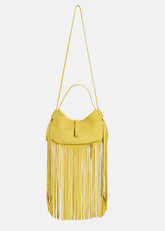 Mini Zaira – Borsa a Spalla Gialla in Camoscio con Frange e Tracolla