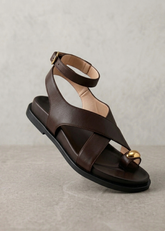 People SandalI in Pelle Marrone con dettaglio Oro
