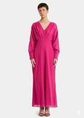 Orto Botanico Abito Lungo Scollo a V Fucsia