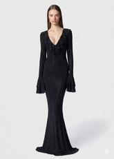 Twenty For Haitch Abito Lungo a Sirena con Microstrass Nero