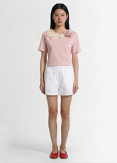 Amosa T-shirt Rosa con Applicazioni Fiori