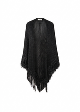 Akep Scialle Lurex Nero Punto ventaglio con frange