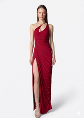 Twenty Four Haitch Abito Lungo con Drappeggio e Spacco Laterale Rosso
