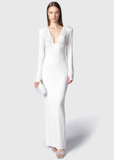 Twenty Four Haitch Abito Lungo Aysen Bianco con Corpetto Drappeggiato Scollo a V
