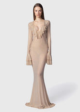 Twenty For Haitch Abito Lungo a Sirena con Microstrass Nude