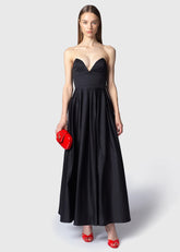 Twenty For Haitch Abito Midi in Cotone con Scollo a Cuore e Gonna a Ruota Nero