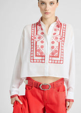 Ermanno Scervino Camicia Bianca in cotone con ricamo rosso D482K321RGWJMULTICOLORE ERMANNO SCERVINO