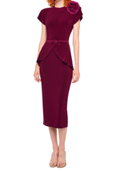 Abito midi burgundy con spalline, maniche corte e cintura in vita KK4253PLS39043PLUM NORMA KAMALI