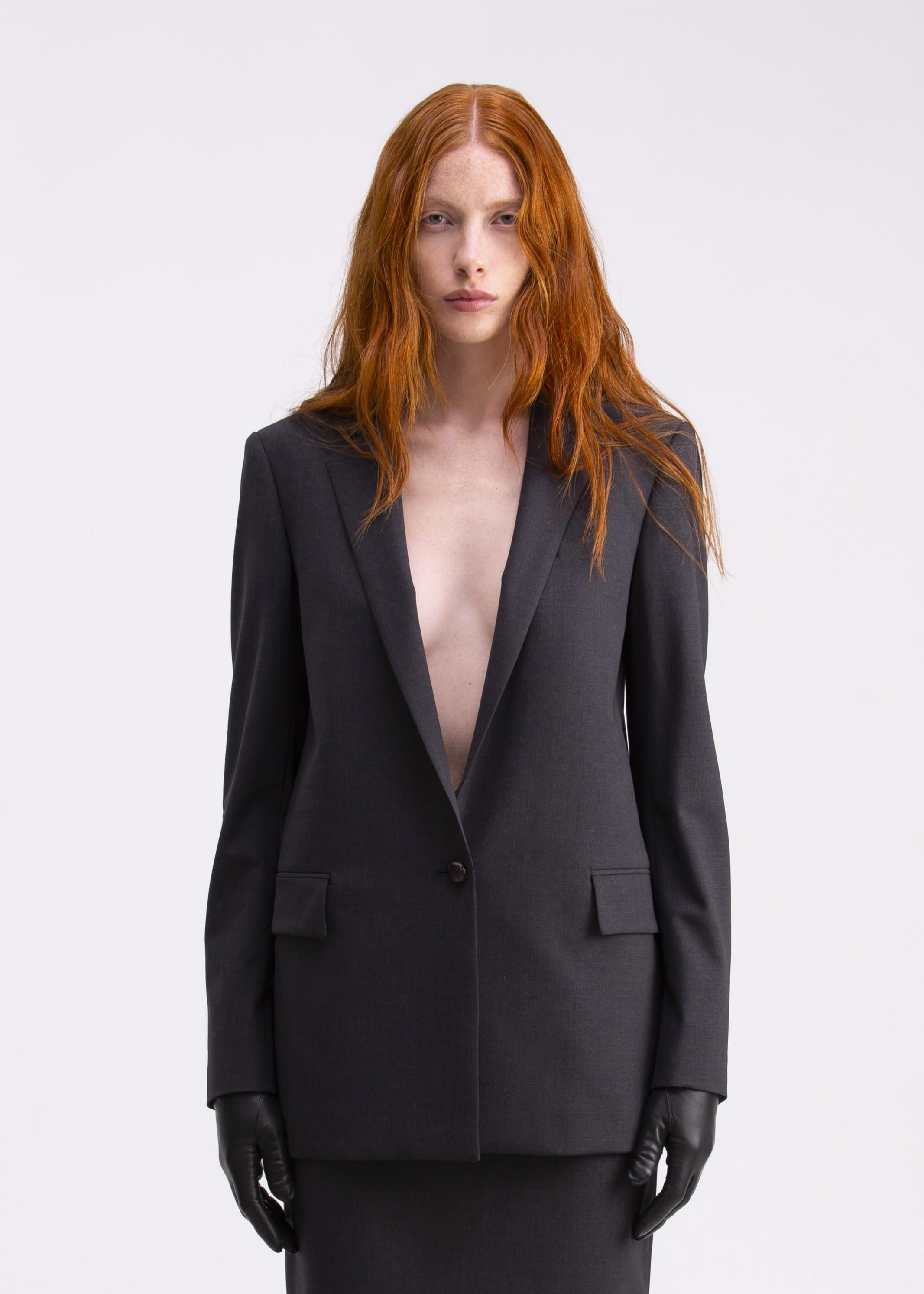 Giacca monopetto grigia scura con toppe marroni in sued GC05ROA1031900 GENTE