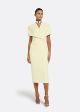 Abito Midi in crepe color burro con scollo a V e top plissettato avvolgente D420.1BUTTERMILK SAFIYAA