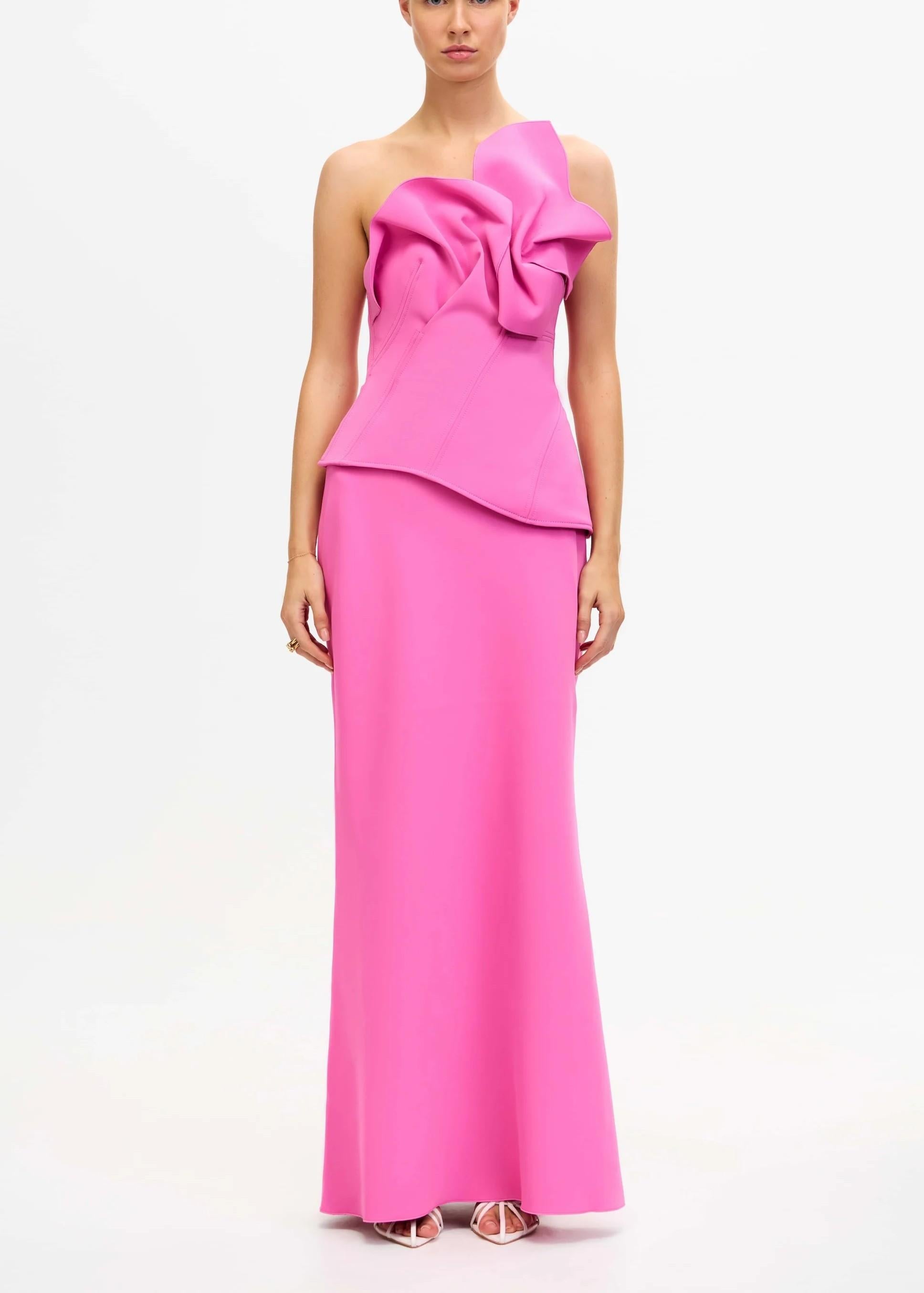 Abito lungo fuxia senza spalline e arricciature sul seno AS2510503DBUBBLEGUM ACLER