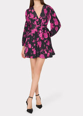 Abito corto plissettato maniche lunghe stampa floreale 46QD75BLACK MILLY NY