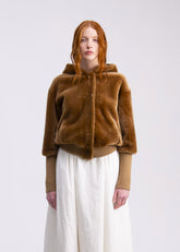 Felpa in shearling color cammello con cappuccio e tasche FP01CAMMELLO GENTE