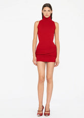 minidress rosso in maglia con collo alto e drappeggio frontale 8607R10003 LES FILLES D'EVA