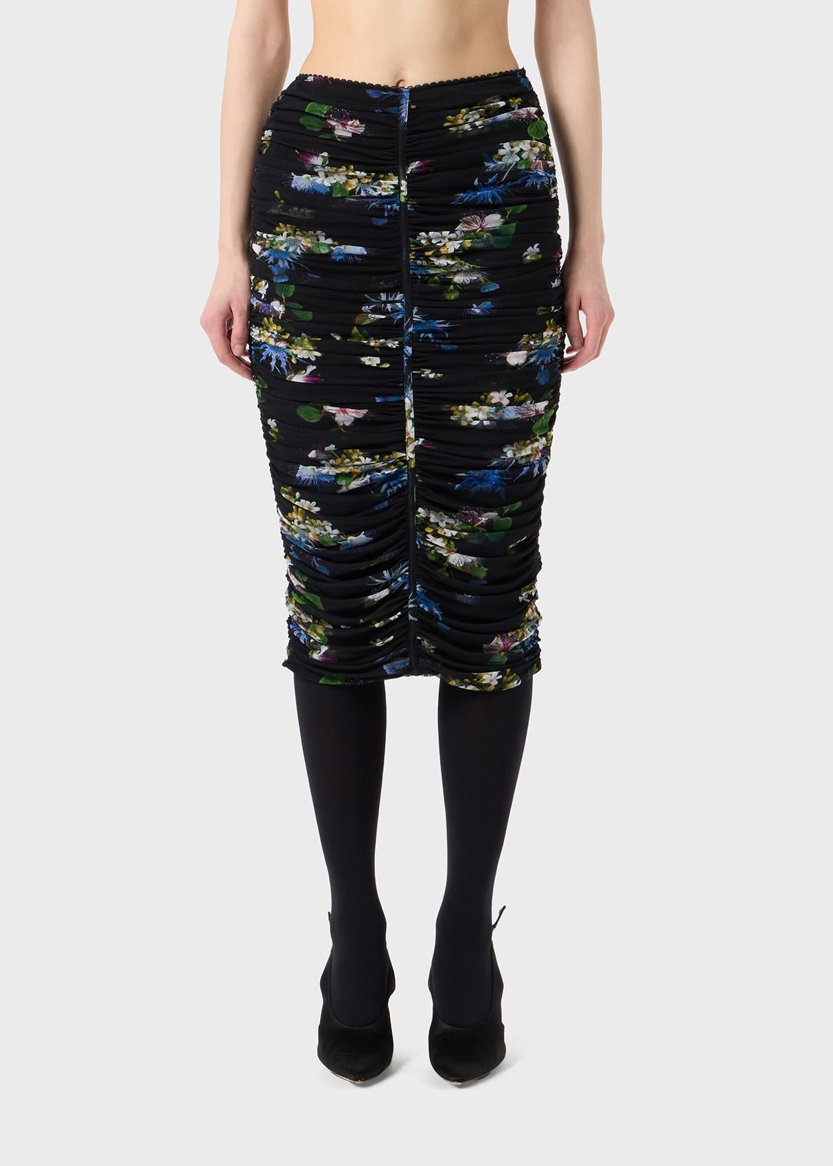 Gonna Midi nera in tulle con stampa Bouquet 4G087AF9905 BLUMARINE