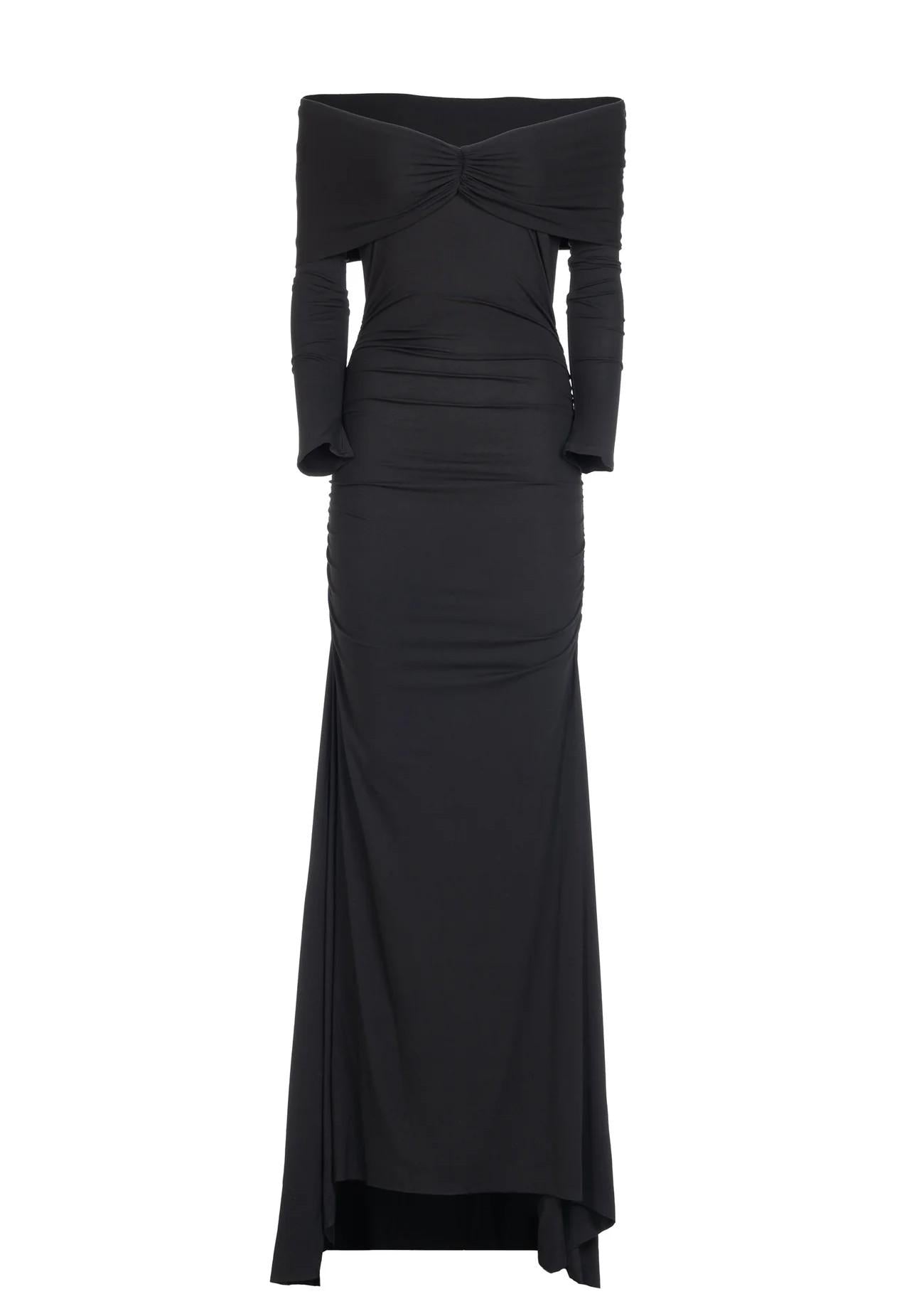 abito lungo nero off-shoulder in viscosa 8790R10002 LES FILLES D'EVA