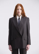 Giacca doppiopetto dritta gessata grigia scura GC01ROA1011920 GENTE