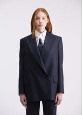 Giacca doppiopetto dritta gessata blu scura GC01ROA1014910 GENTE