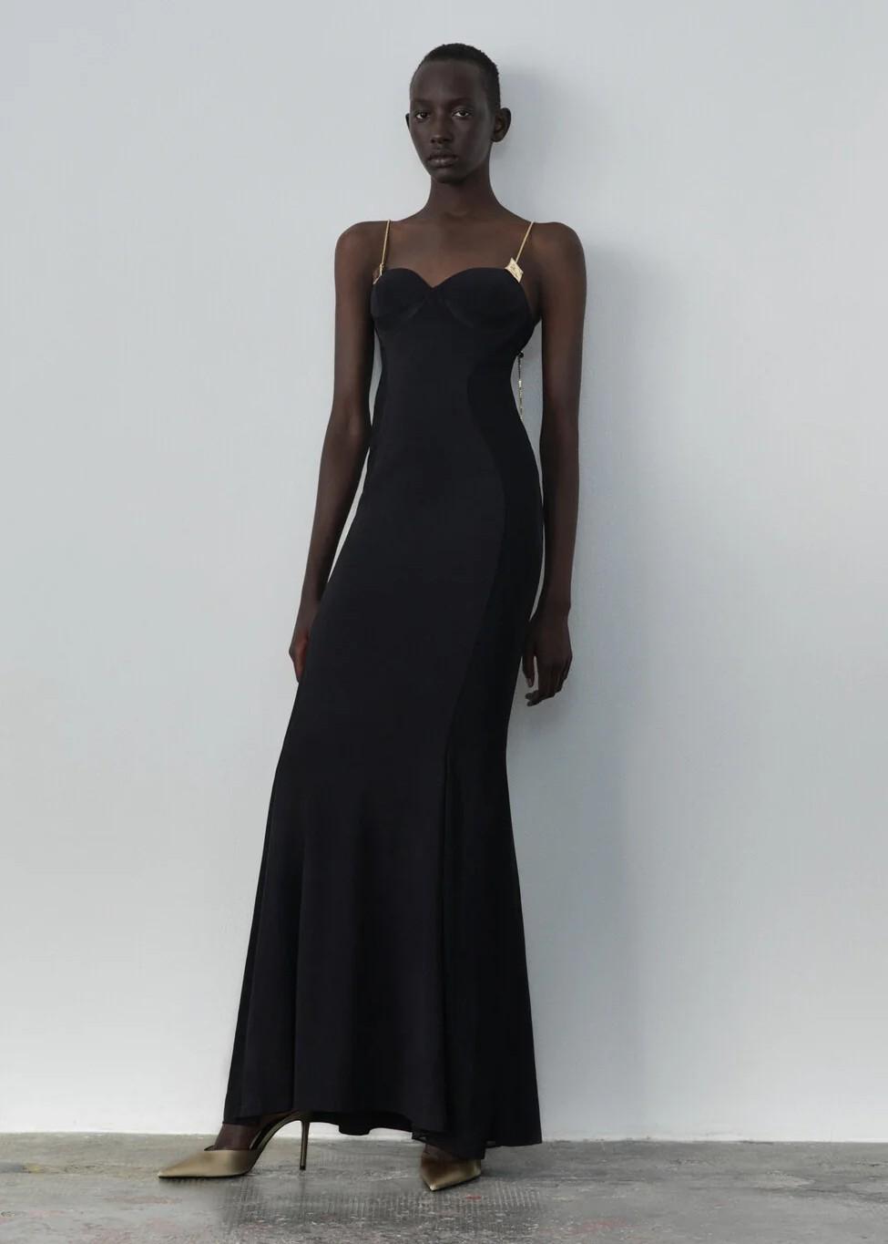 Danamè Abito Lungo Darya Nero in jersey trasparente laterale 626SS6839OBLACK DANAMÉ