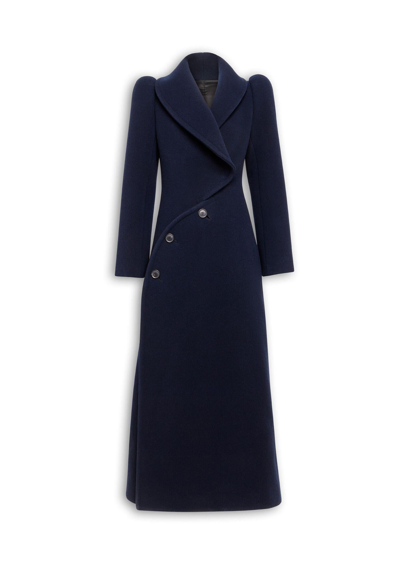 Cappotto curvo in lana blu scuro AA9M1098T473B537 ALAÏA