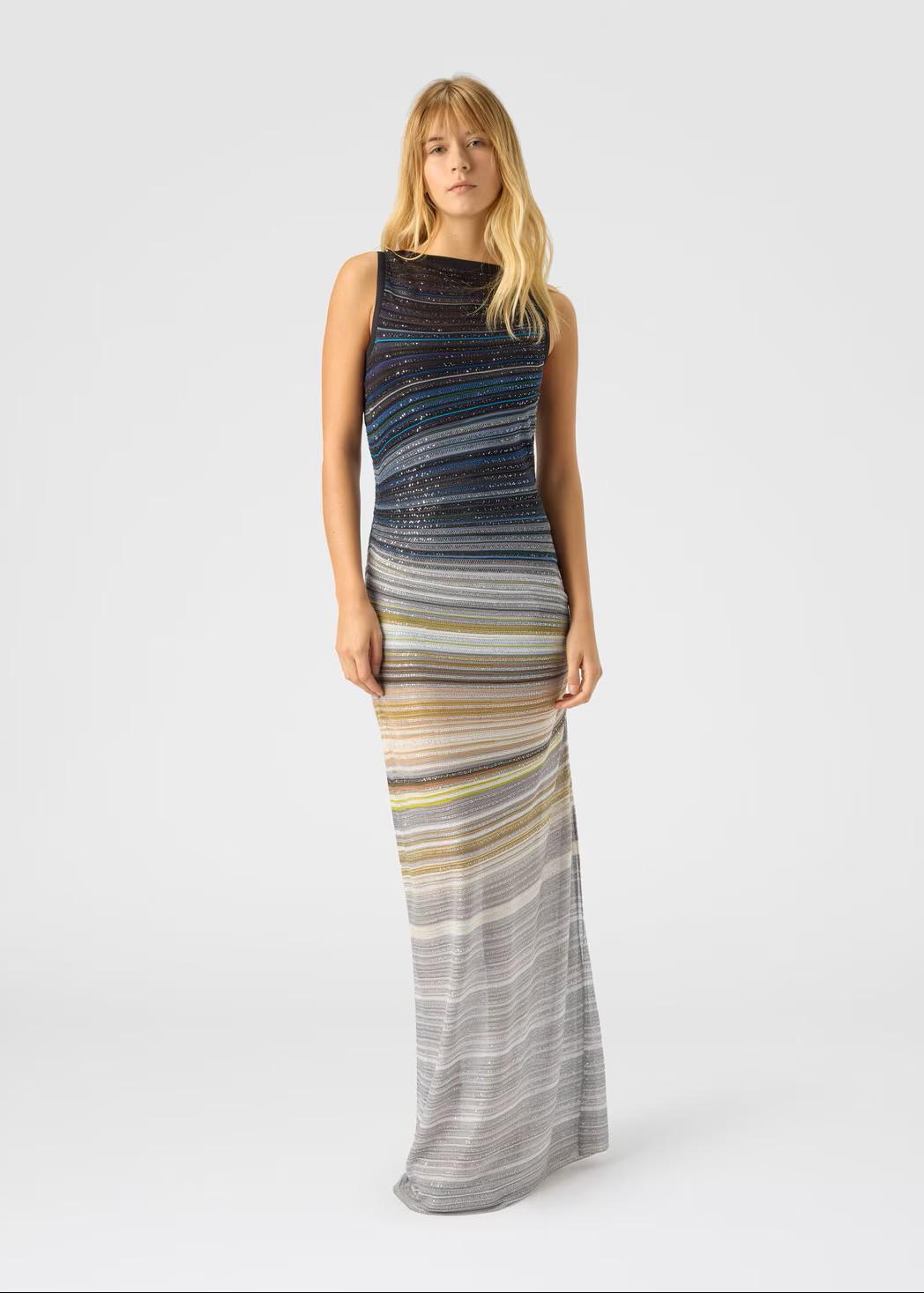 Abito lungo senza maniche in maglia a righe multicolor DS25WG3OBK01FJSM9WR MISSONI