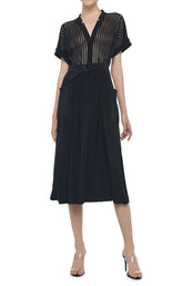 Abito midi nero con maniche corte e trasparenze KK2253LSQ43001BLACK NORMA KAMALI