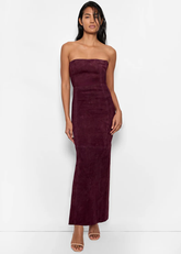 Abito lungo in pelle scamosciata bordeaux senza spalline 222541803383 AS BY DF