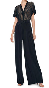 Tuta nera con dettaglio top trasparente e maniche corte KK225JLSQ45001BLACK NORMA KAMALI