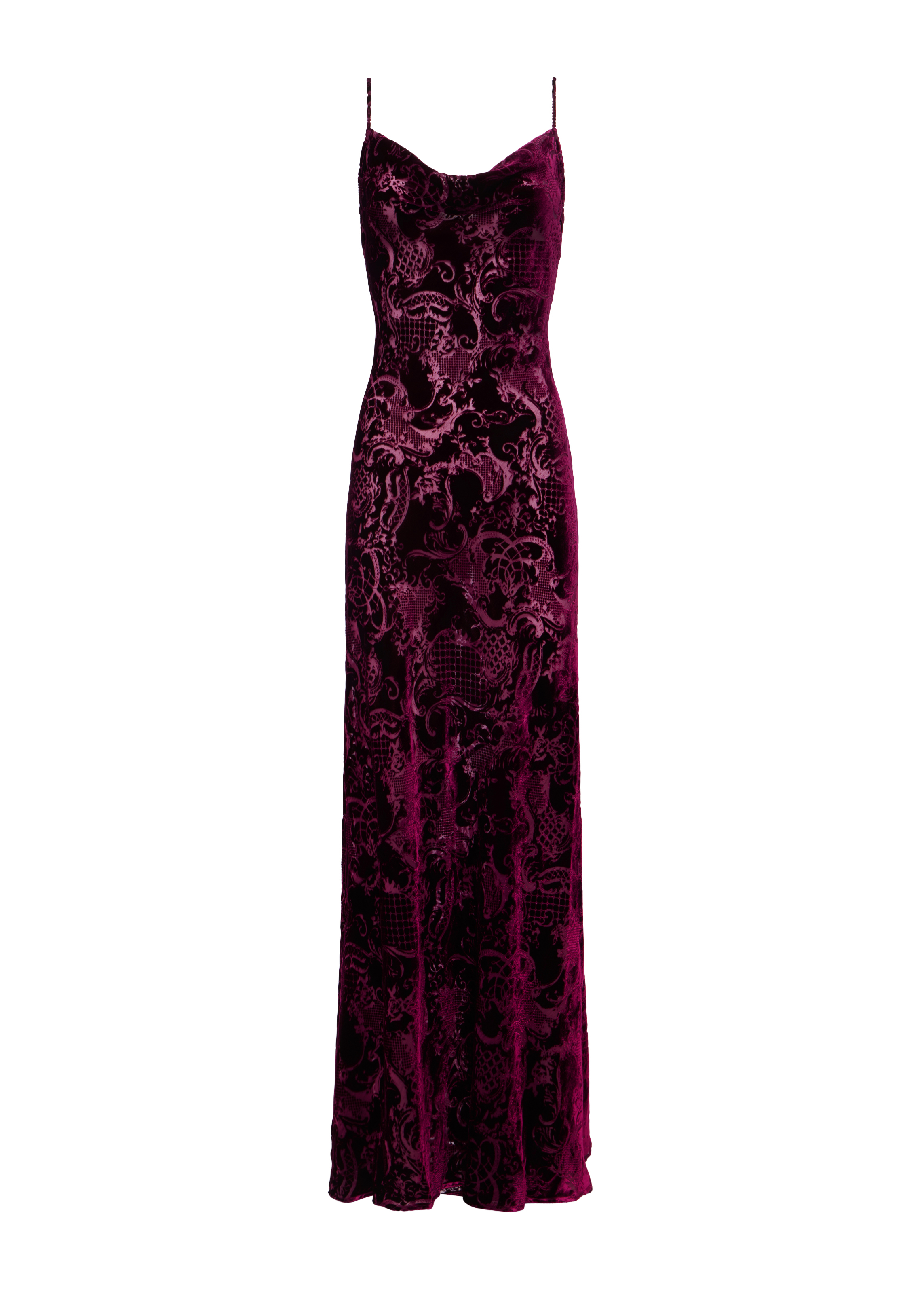 abito lungo bordeaux a fantasia in velluto devoré trasparente S61128RSPDPSR L'AGENCE